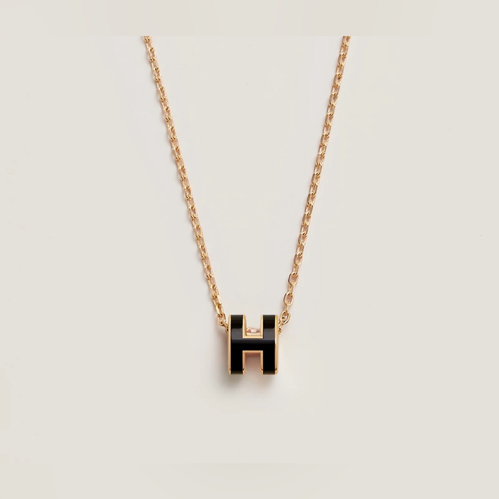 Hermes Pop H Necklace, Black / Gold
